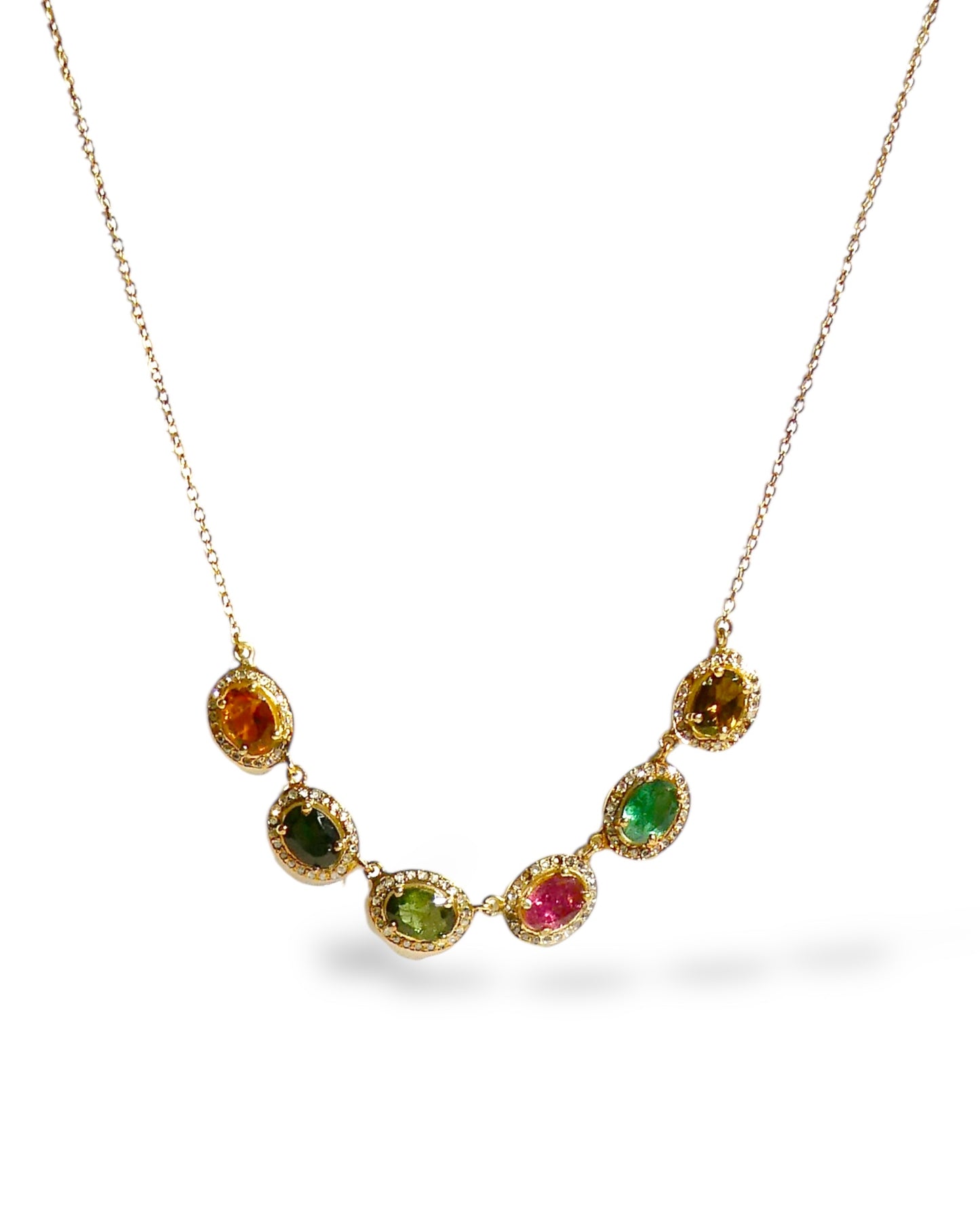 Gemstone 14K Chain Necklace with Pavé Diamonds