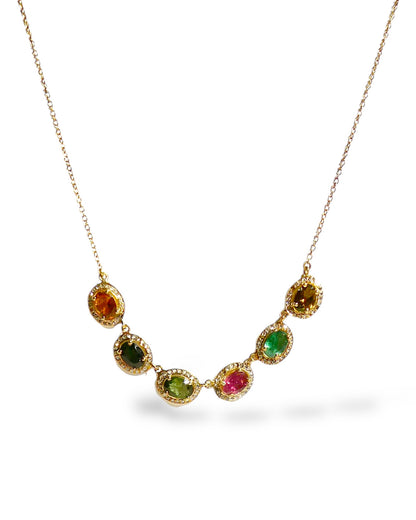 Gemstone 14K Chain Necklace with Pavé Diamonds