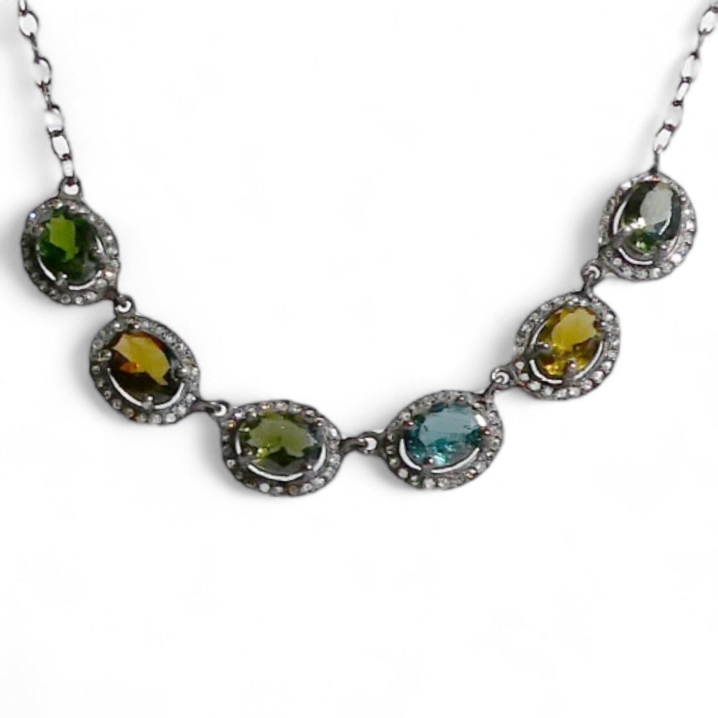 Gemstone 14K Chain Necklace with Pavé Diamonds