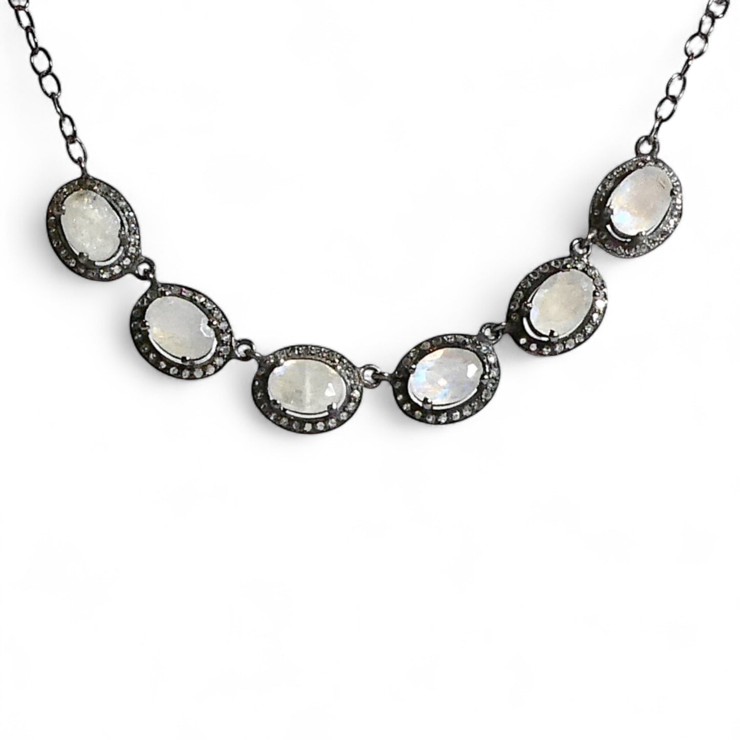 Gemstone 14K Chain Necklace with Pavé Diamonds