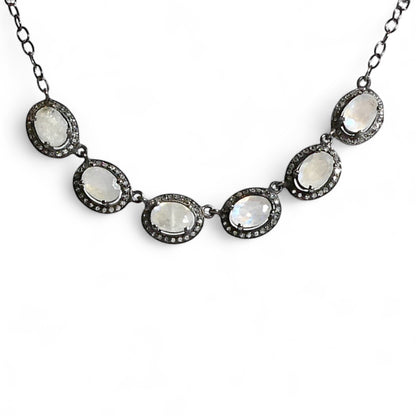 Gemstone 14K Chain Necklace with Pavé Diamonds