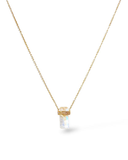 14K Gold Pave Vertical Gemstone Bar Necklace