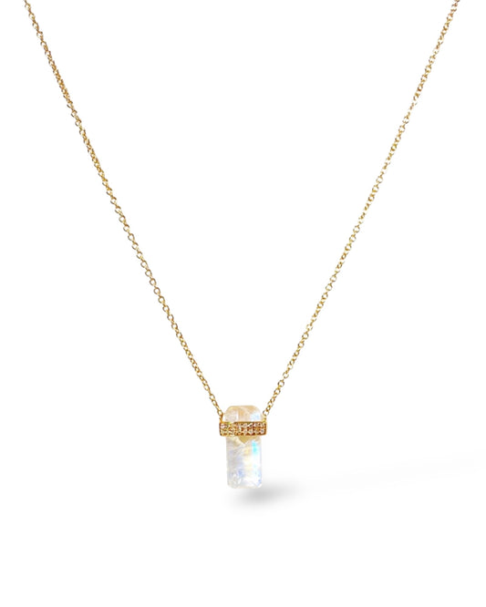 14K Gold Pave Vertical Gemstone Bar Necklace