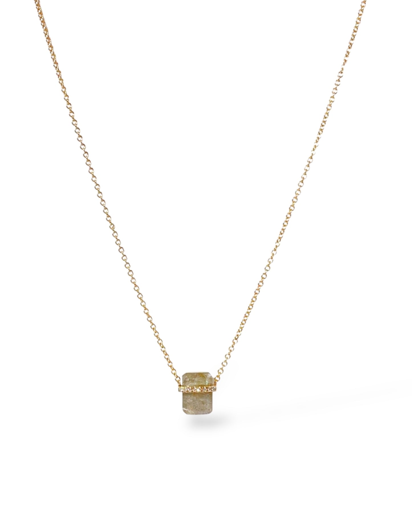 14K Gold Pave Vertical Gemstone Bar Necklace