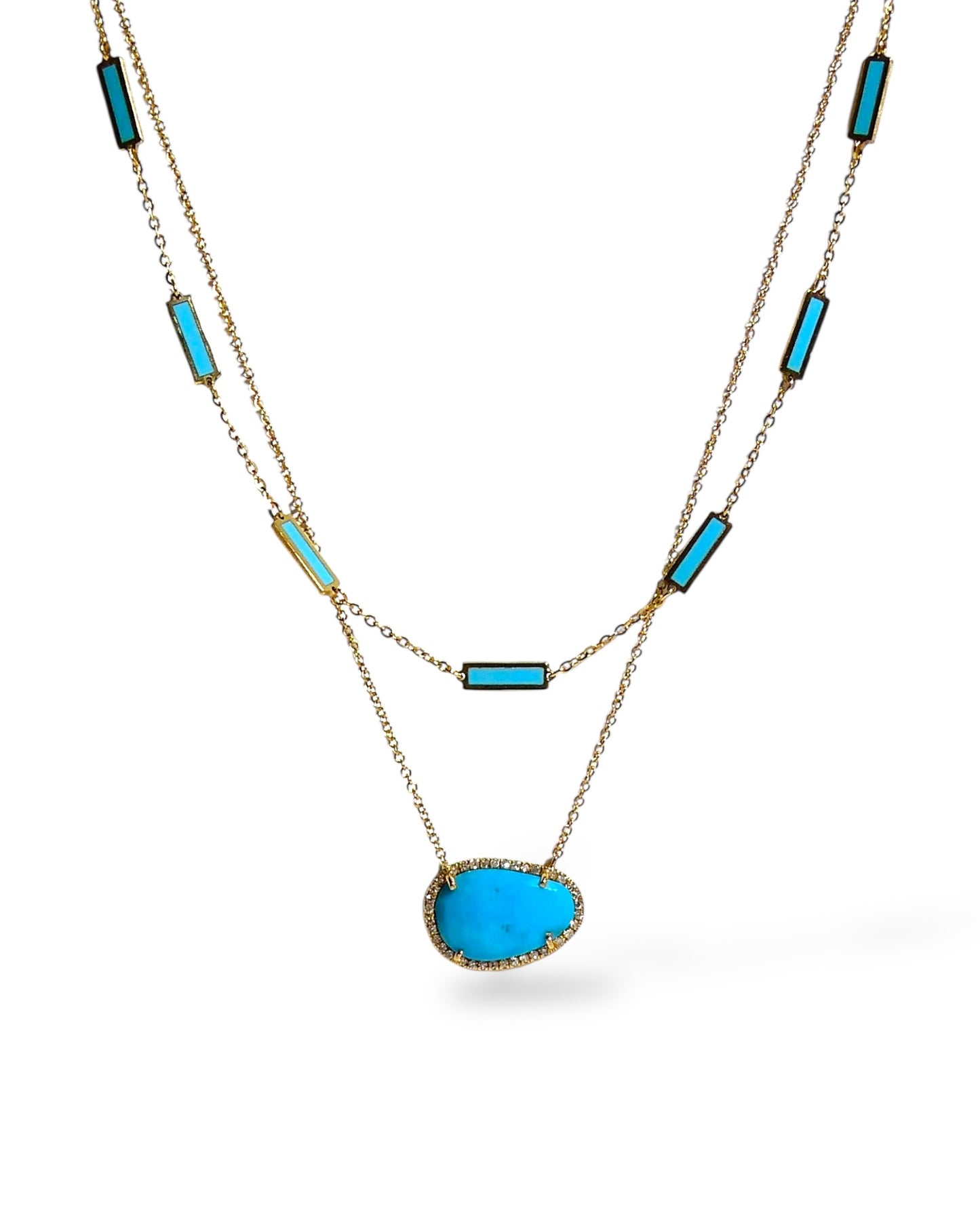 14K Gold Inlay Natural Turquoise Bar Necklace