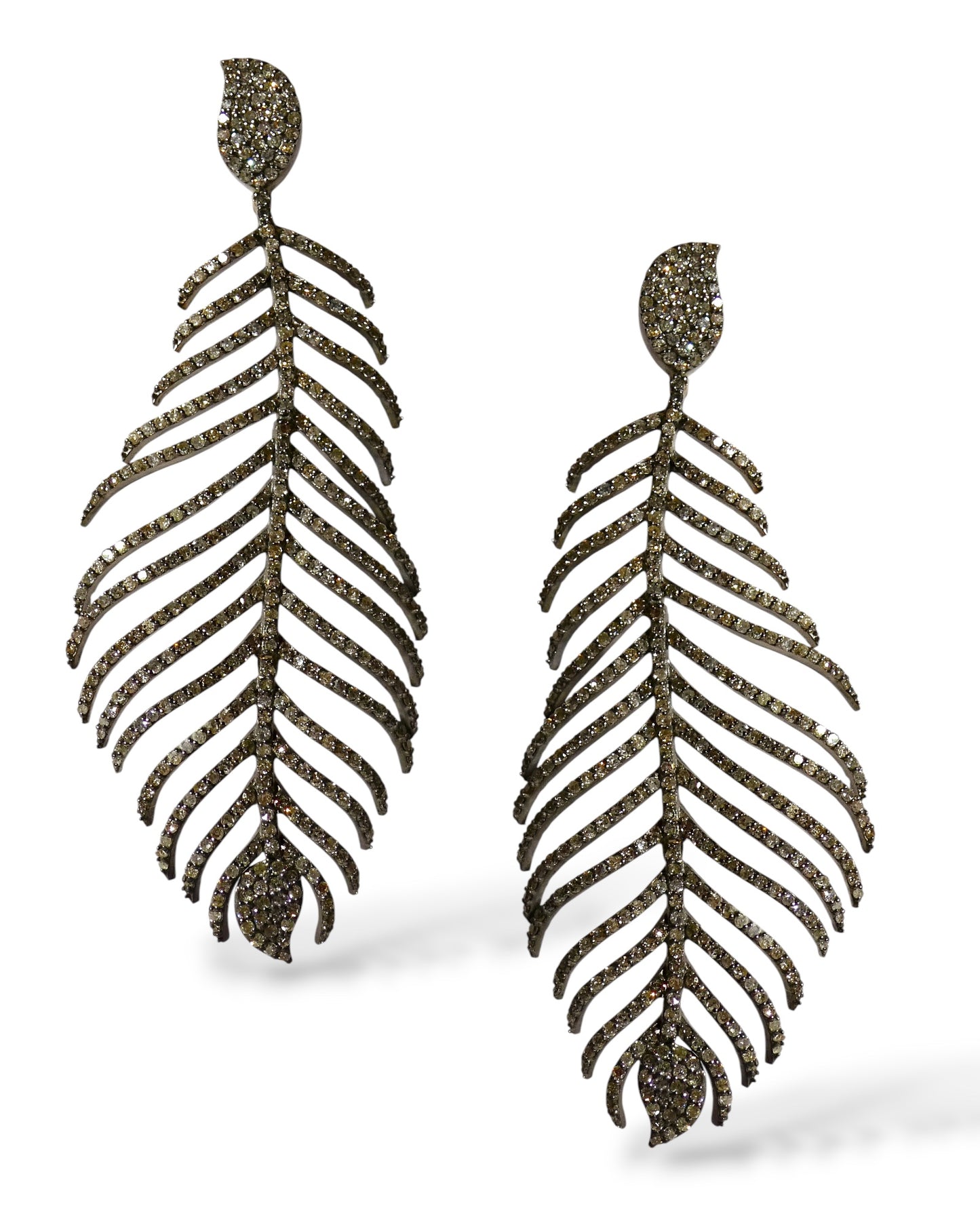 Pavé Black Diamond Feather Drop Earrings