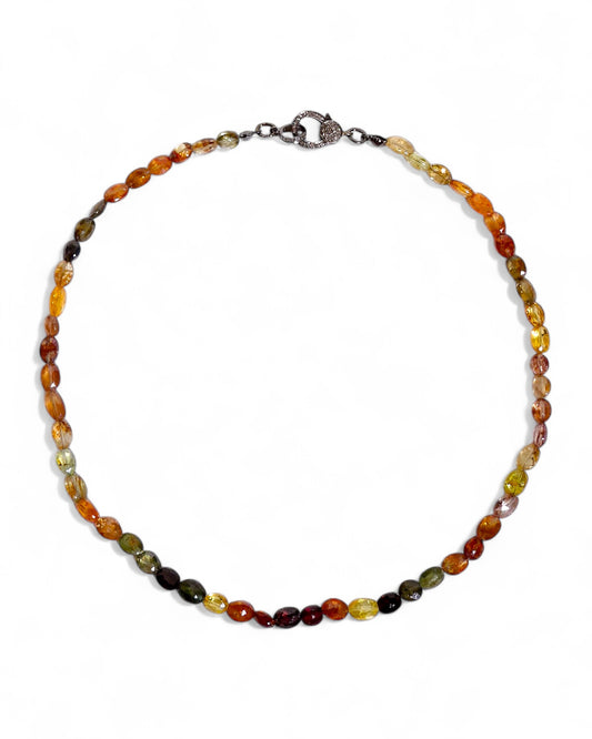 Mixed Sapphire Beaded Necklace with Black Diamond Clasp