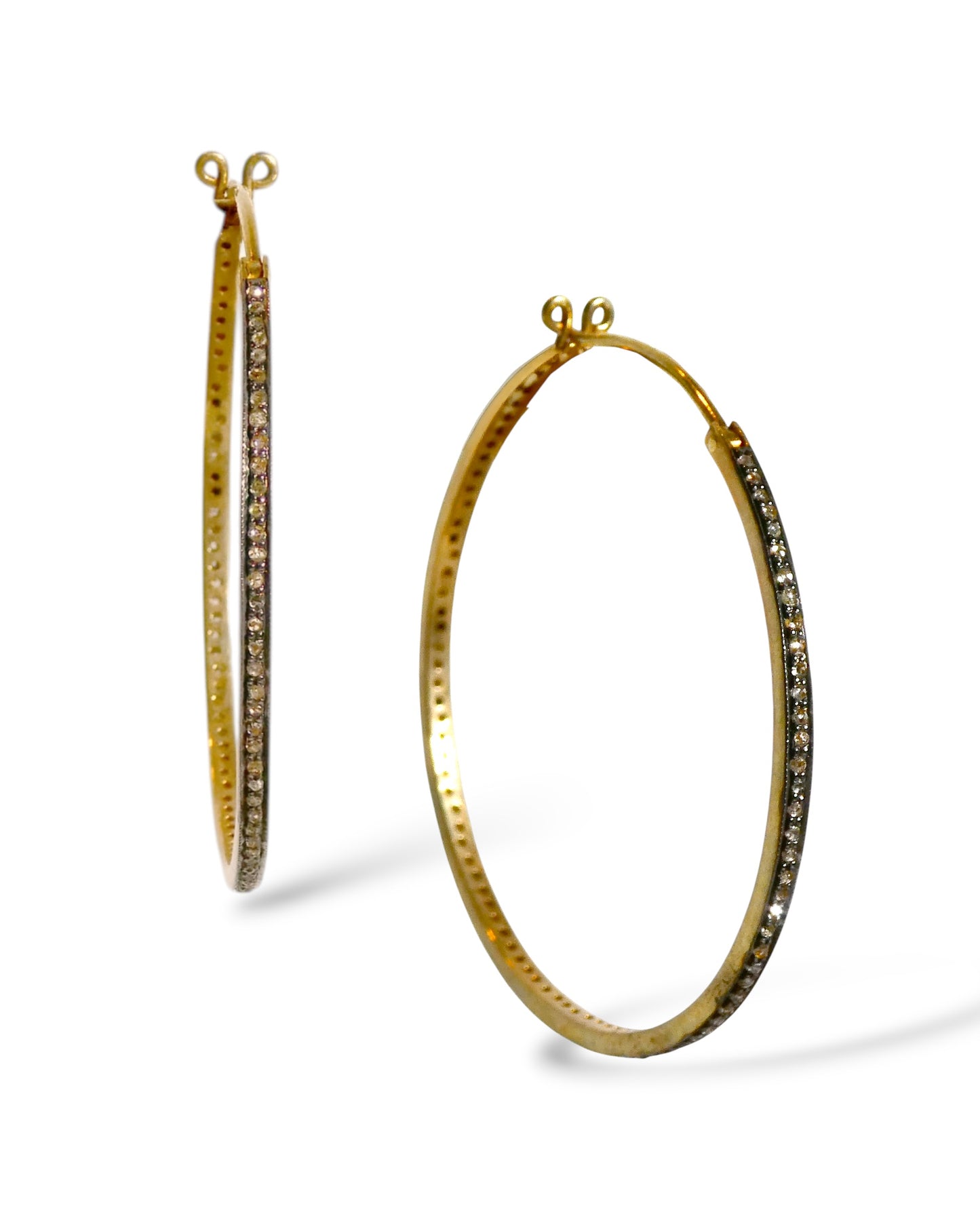 Large Pavé Black Diamond Hoop Earrings