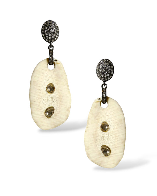 Black Diamond and Sliced Horn Dangle Earringsw