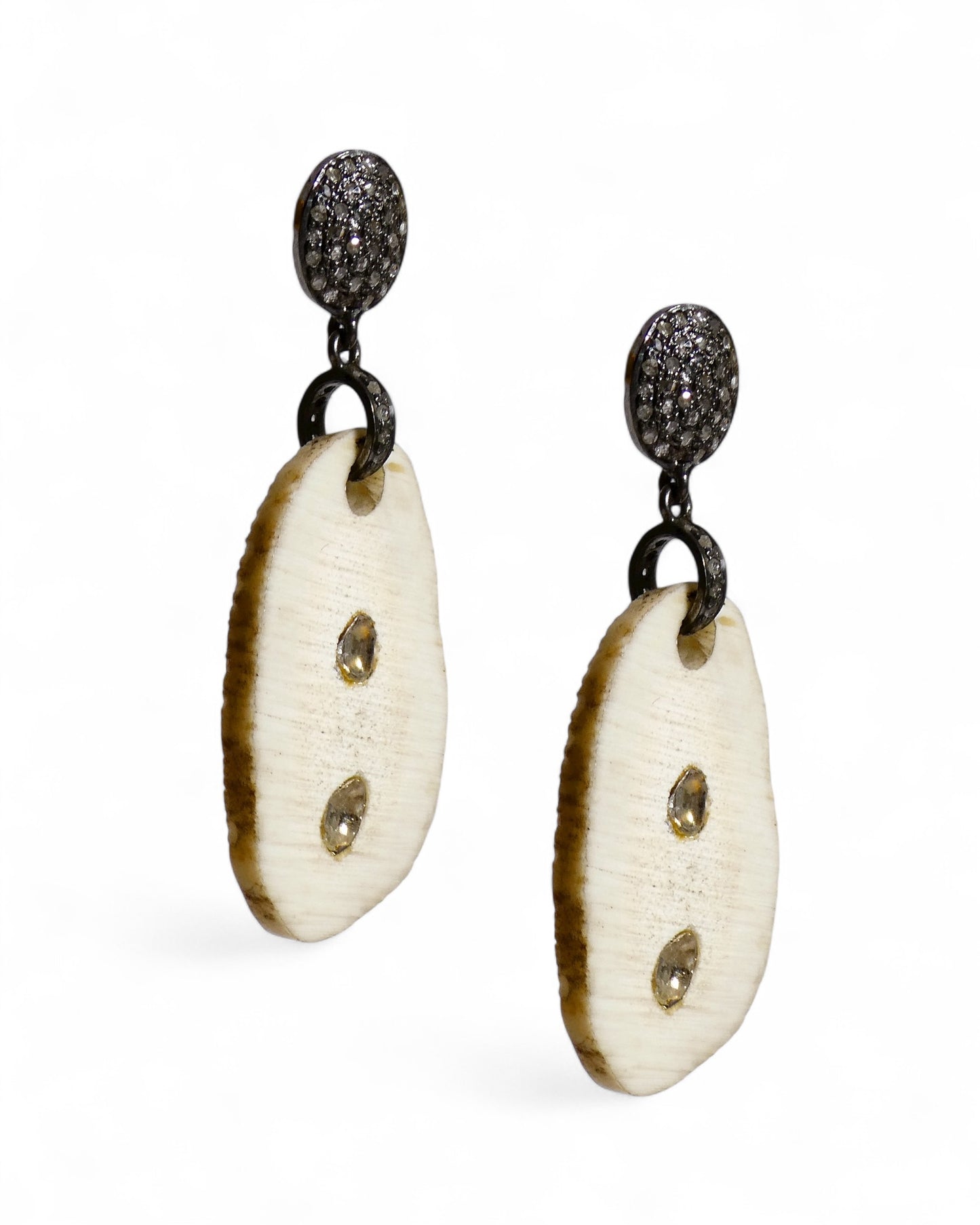Black Diamond and Sliced Horn Dangle Earringsw