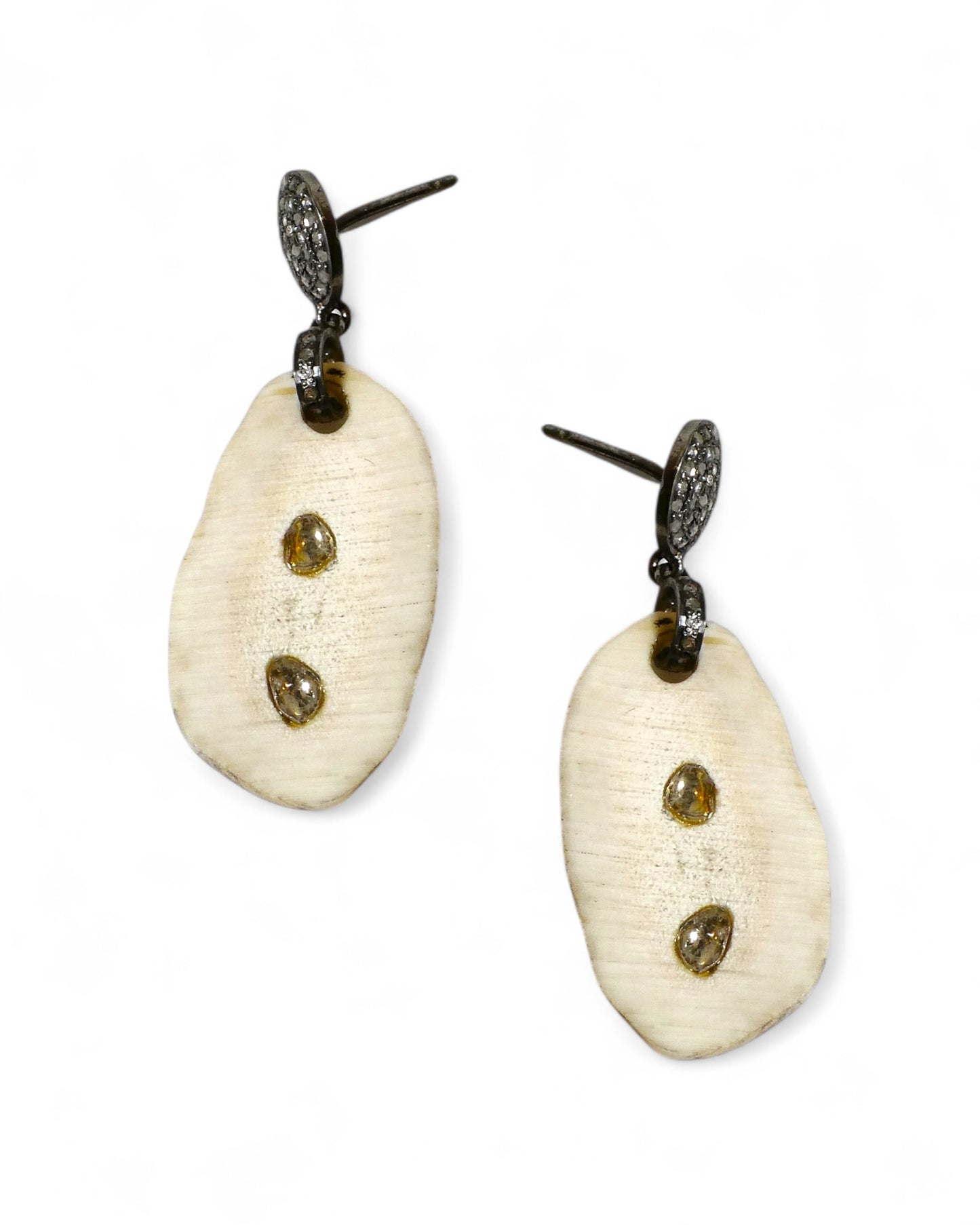 Black Diamond and Sliced Horn Dangle Earringsw