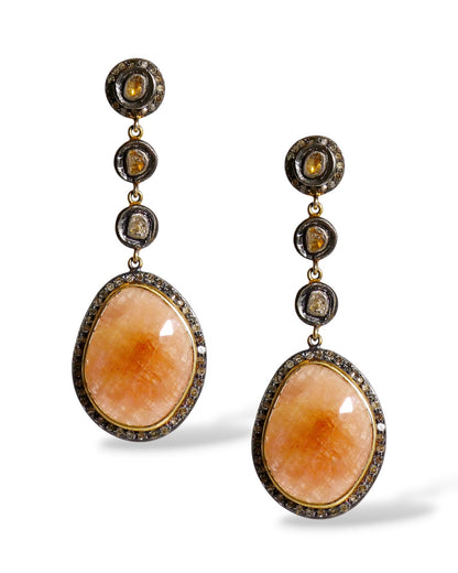 Multicolor Sapphire and Black Diamond Drop Earrings