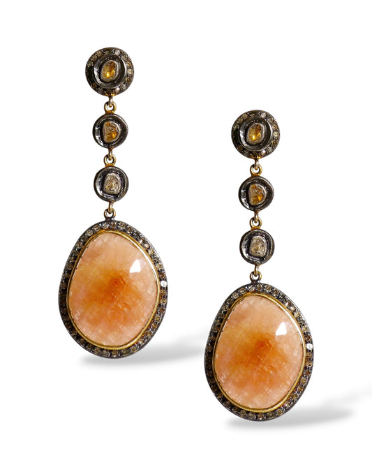 Multicolor Sapphire and Black Diamond Drop Earrings