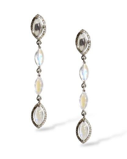 Marquise Moonstone and Diamond Drop Earrings