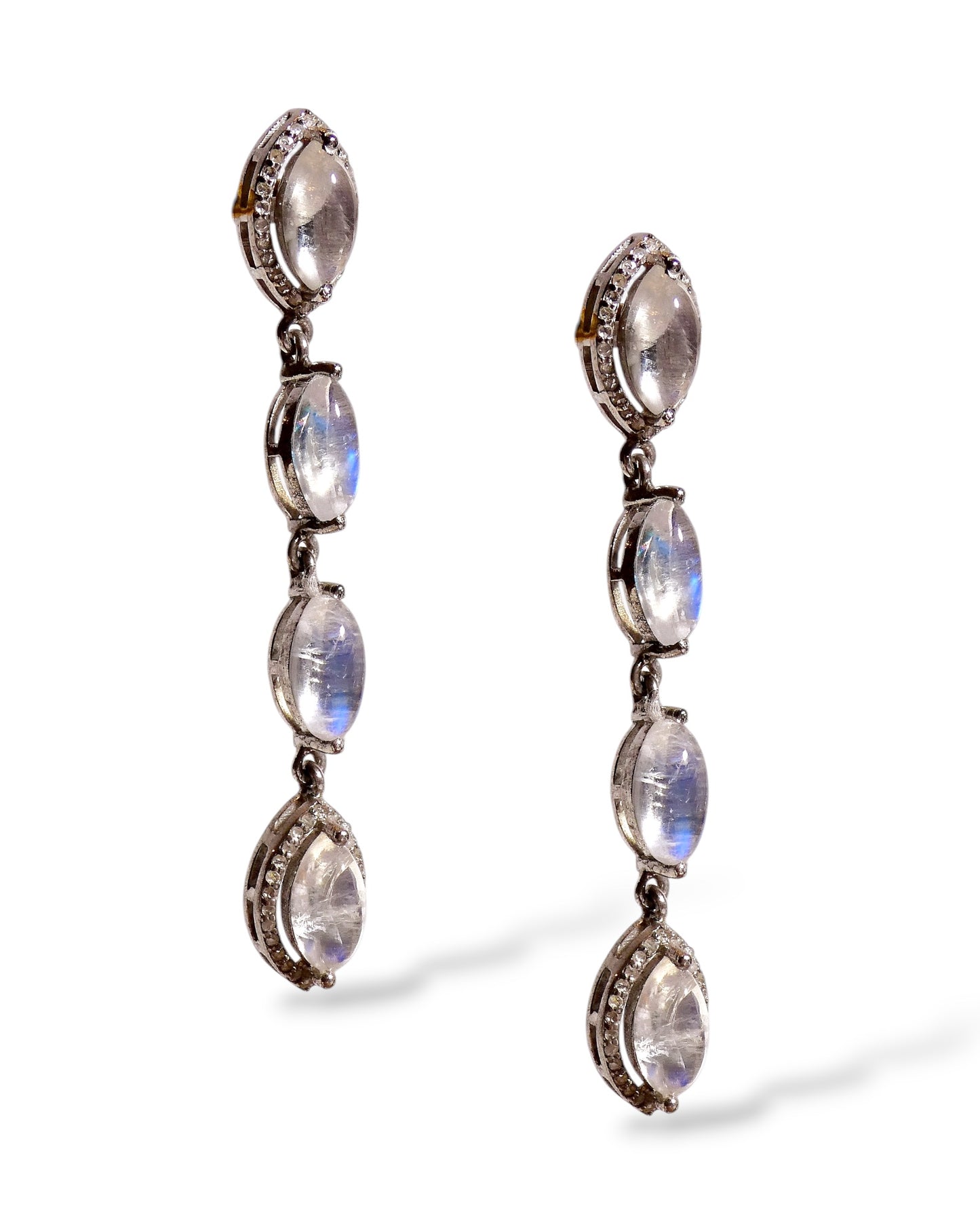 Marquise Moonstone and Diamond Drop Earrings