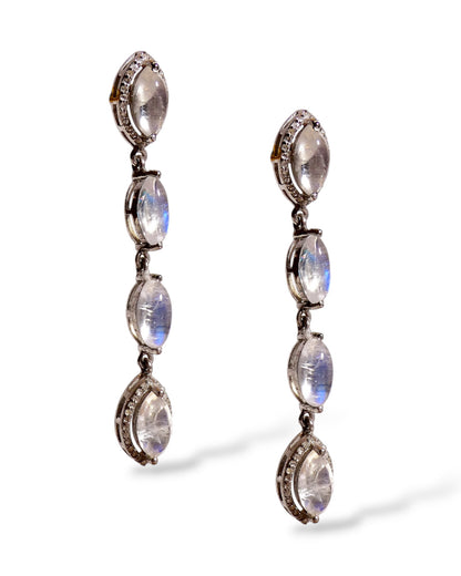 Marquise Moonstone and Diamond Drop Earrings