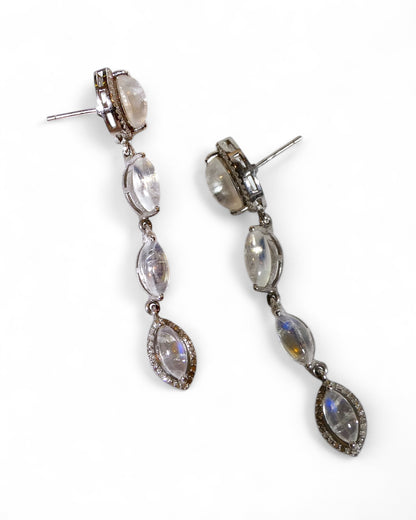 Marquise Moonstone and Diamond Drop Earrings