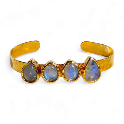 Moonstone Teardrop Stones Skinny Cuff Bracelet