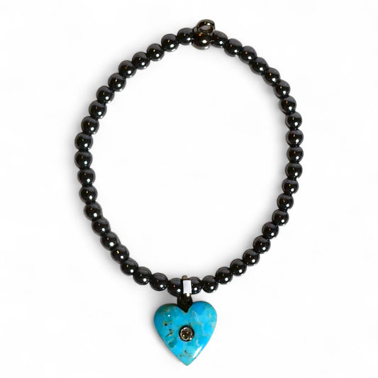 Heart Charm Beaded Stretch Bracelet