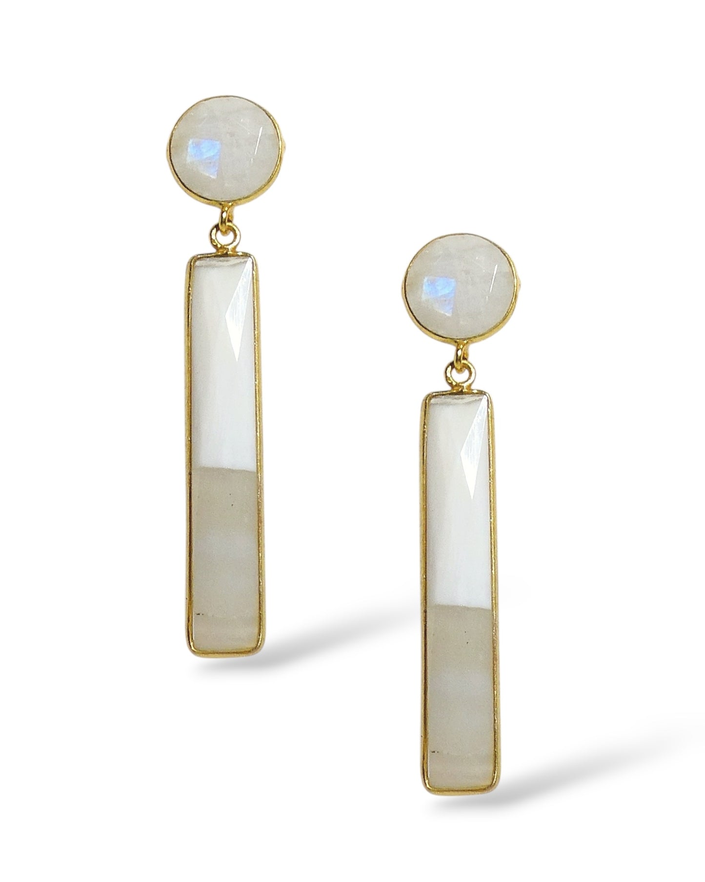 Two-Tone Moonstone Drop Earrings