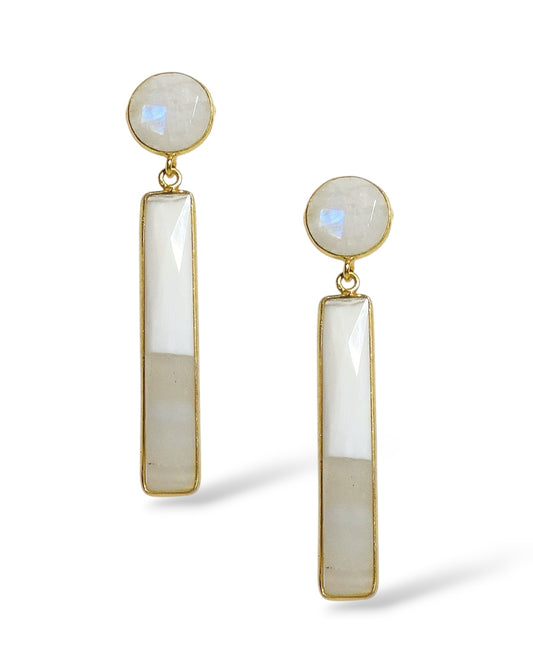 Two-Tone Moonstone Drop Earrings