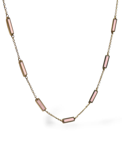 14k Gold Inlay Pink Agate Station Necklace