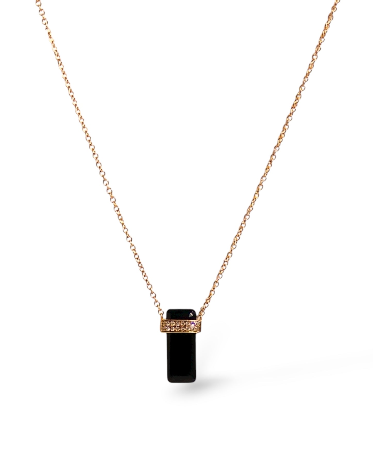 14K Gold Pave Vertical Gemstone Bar Necklace