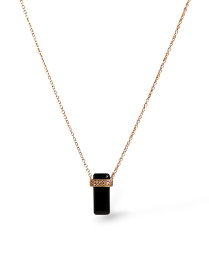 14K Gold Pave Vertical Gemstone Bar Necklace