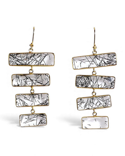 Gemstone Pyramid Drop Earrings