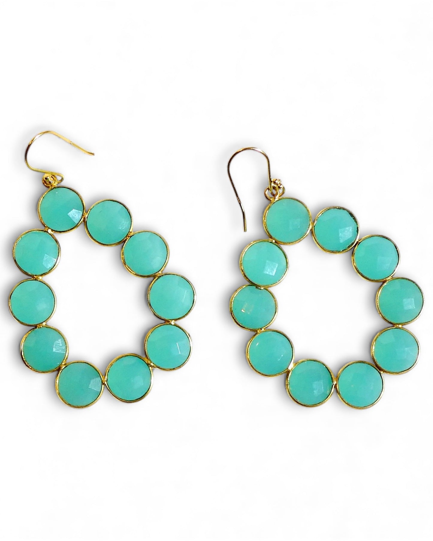 Coin Gemstone Teardrop Earrings on Hooks