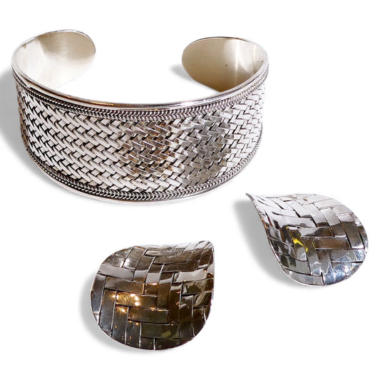 Basket Weave Cuff or Clip-On Earrings