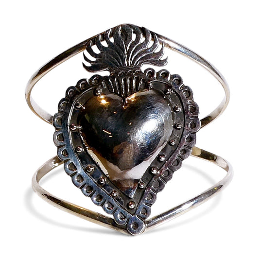Large Sacred Heart Silver Cuff