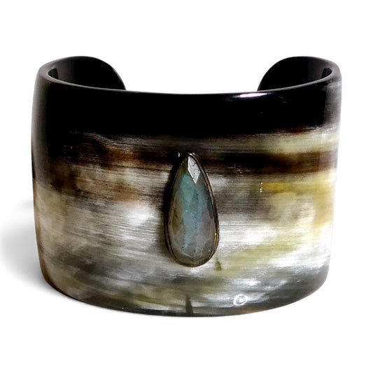 Extra Wide Horn Cuff with Labradorite Gemstone