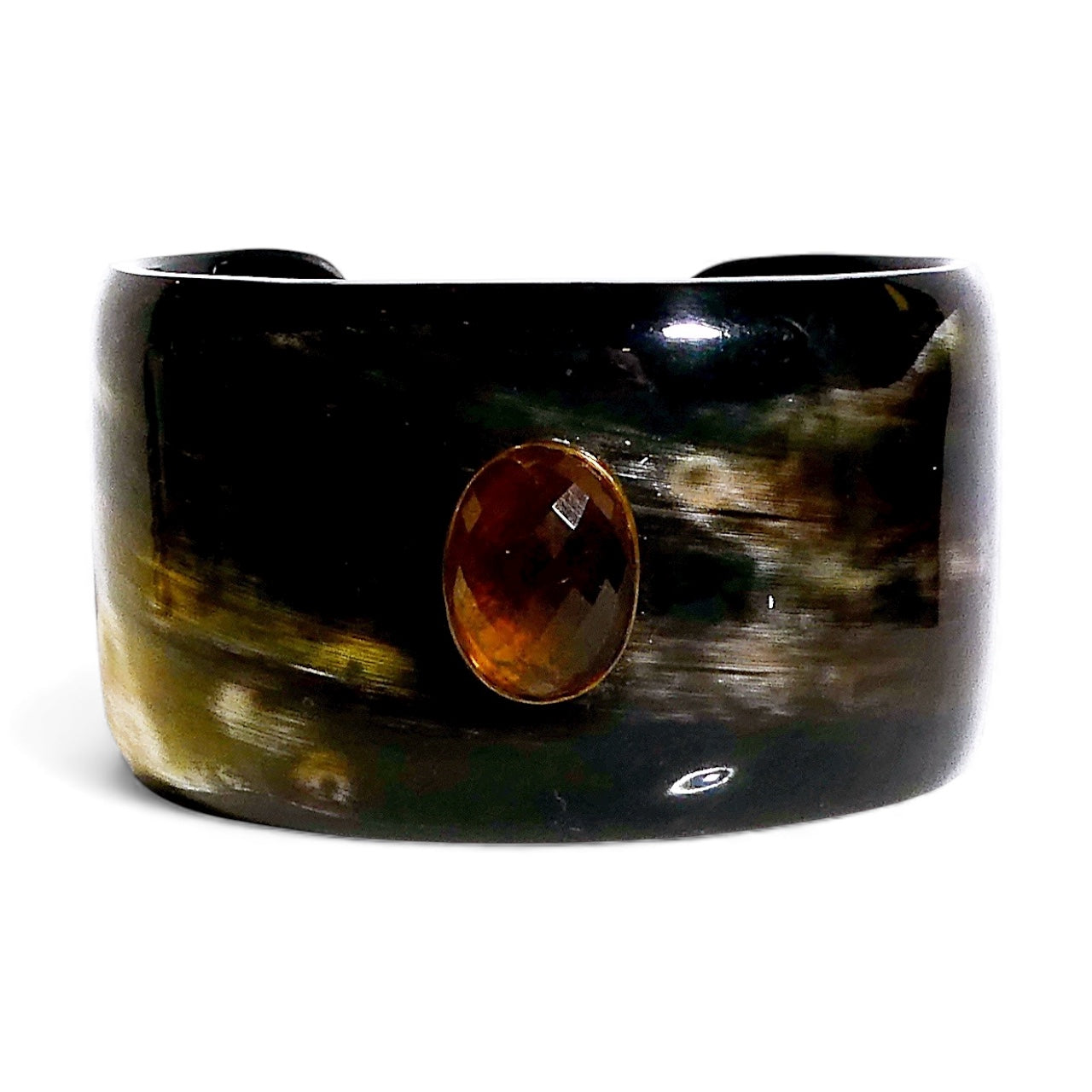 Wide Horn Cuff with Garnet Gemstone