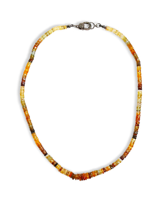 fire opal  Ombré Beaded Necklace with Pavé Diamond Clasp