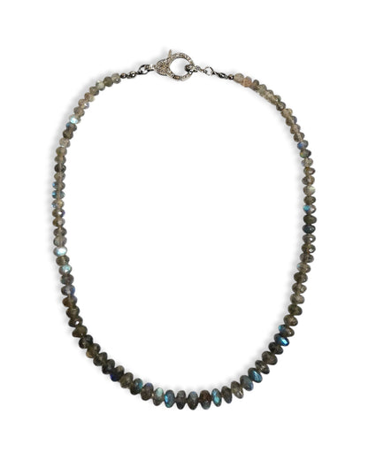 Beaded Labradorite Necklace with Pavé Diamond Clasp