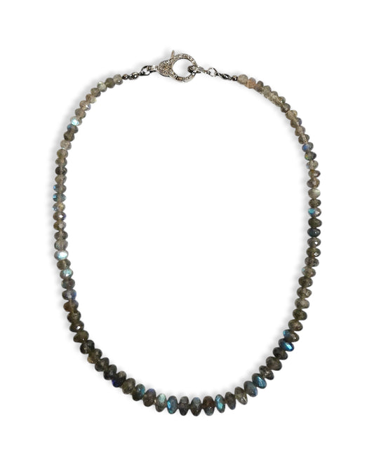 Beaded Labradorite Necklace with Pavé Diamond Clasp