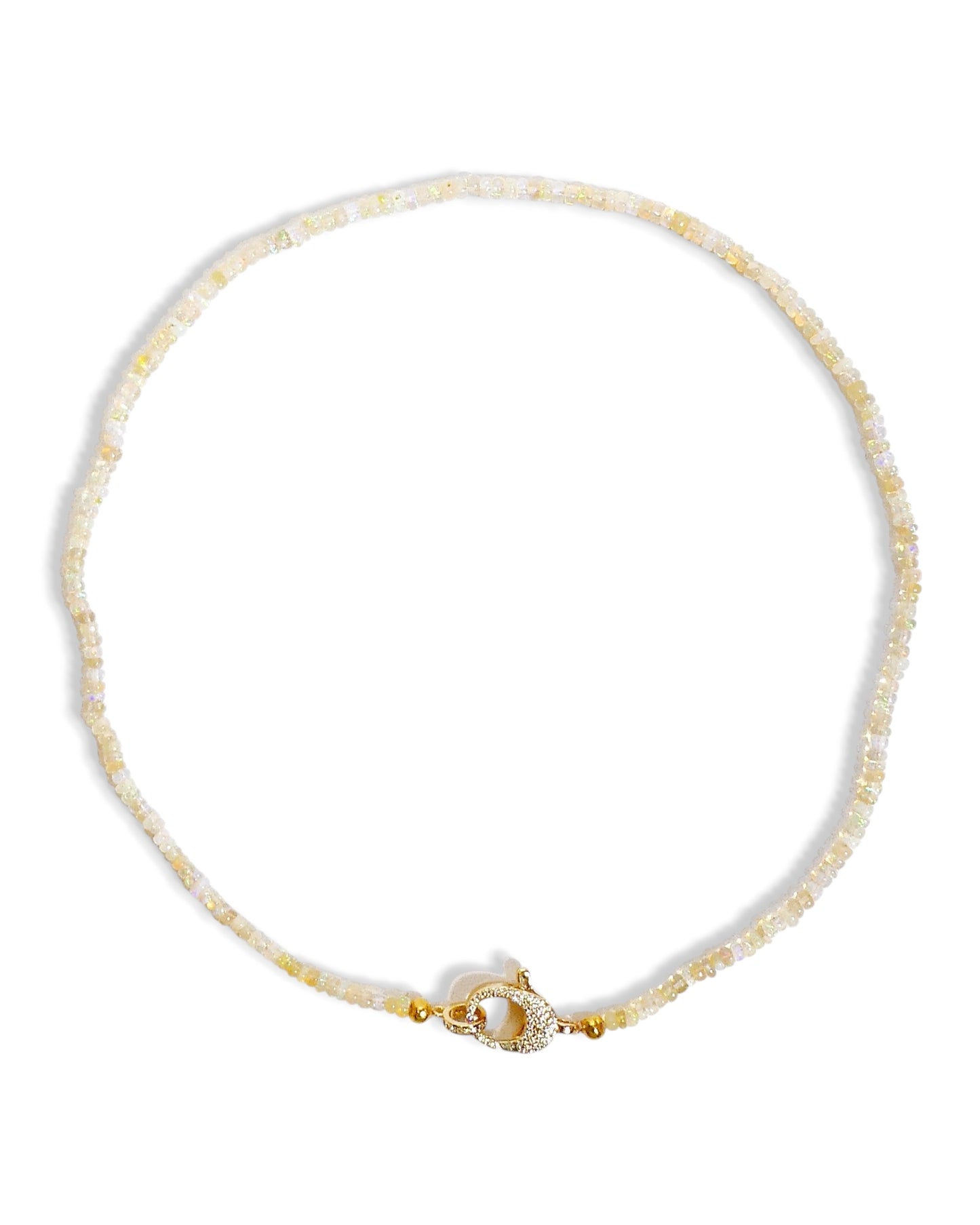 Dainty Opal Beaded Necklace with Pavé Clasp