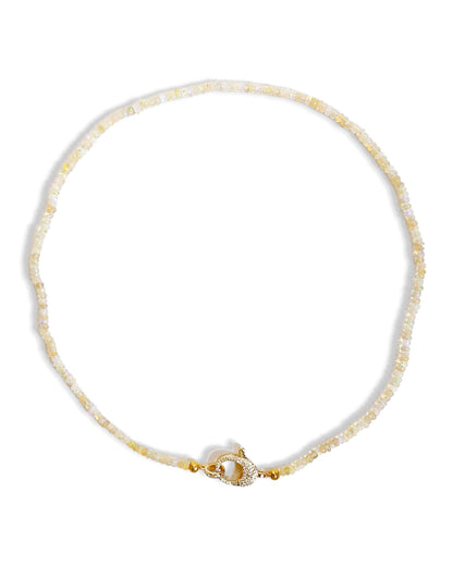 Dainty Opal Beaded Necklace with Pavé Clasp