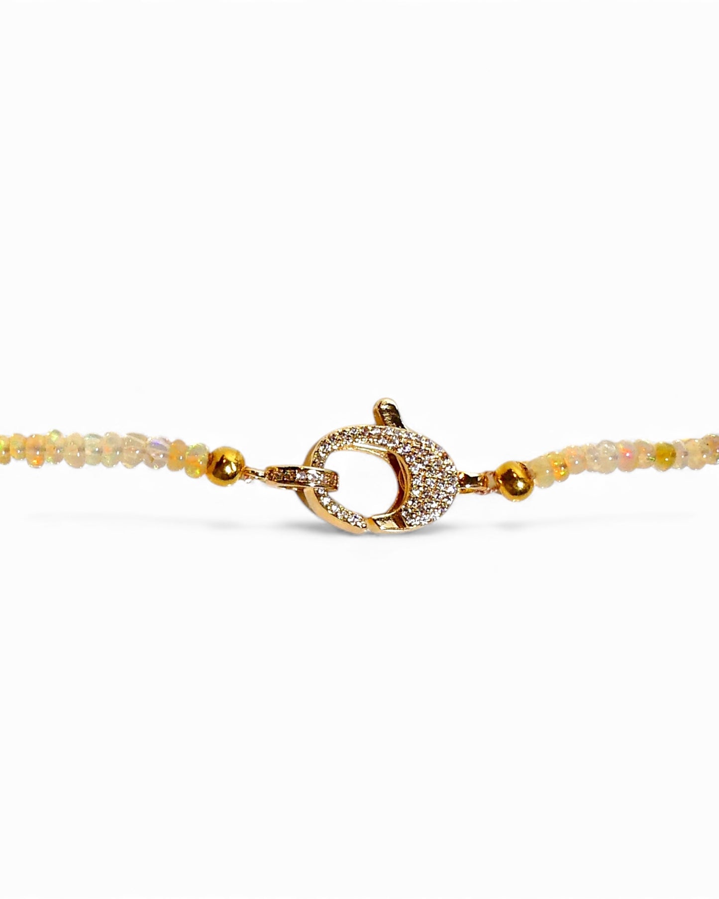Dainty Opal Beaded Necklace with Pavé Clasp