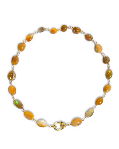 Fire Opal Nugget Beaded Necklace with Pavé Clasp