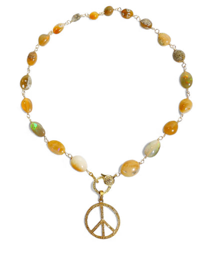 Fire Opal Nugget Beaded Necklace with Pavé Clasp