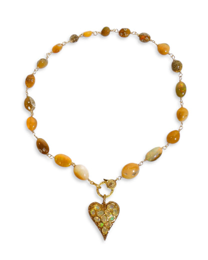 Fire Opal Nugget Beaded Necklace with Pavé Clasp