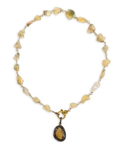 Fire Opal and Black Diamond Pendant