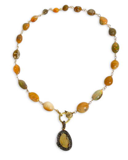 Fire Opal and Black Diamond Pendant