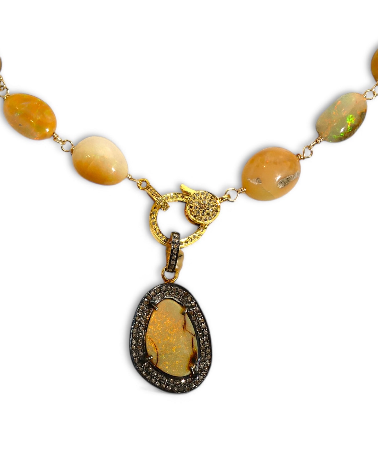 Fire Opal and Black Diamond Pendant