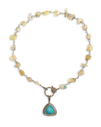 Triangle Australian Opal and Black Diamond Pendant
