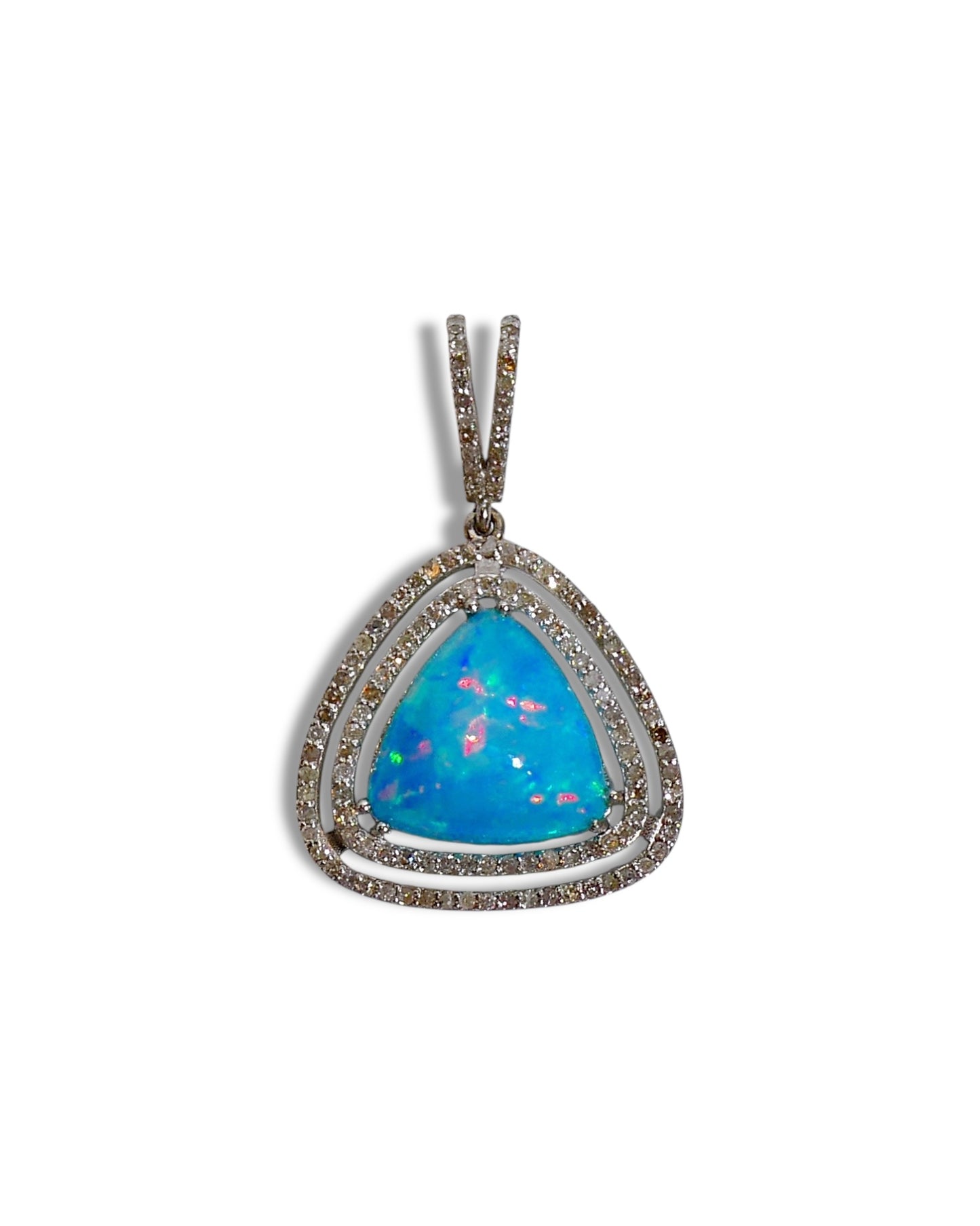 Triangle Australian Opal and Black Diamond Pendant