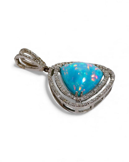 Triangle Australian Opal and Black Diamond Pendant
