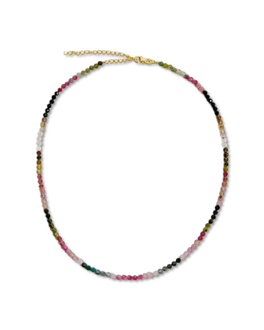Dainty Watermelon Tourmaline Beaded Necklace